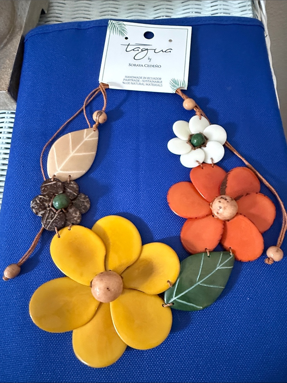 Tagua Colorful Floral Statement Necklace - Yellow, Orange, White, Green